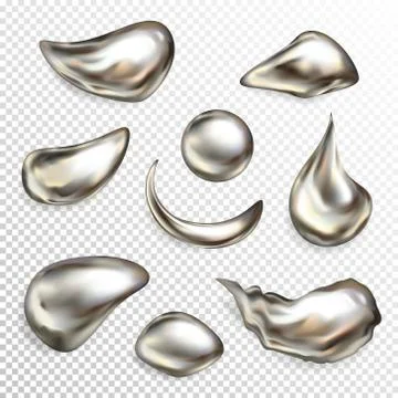 Metal silver drops realistic vector illustration Иллюстрация