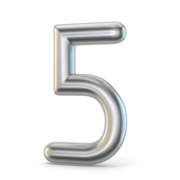 Metal silver font. Number FIVE 5 3D Stock Illustration