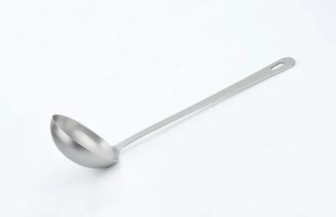 Metal soup ladle on white background Stock Photos