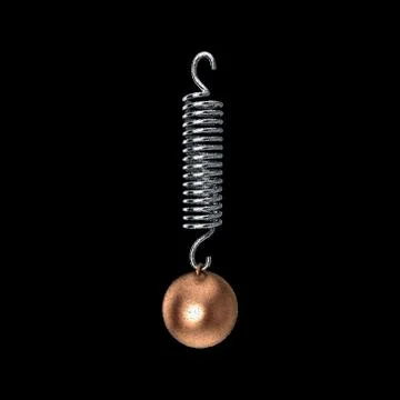 Metal sphere hanging on spring. Isolated on black background. Stock Illustration