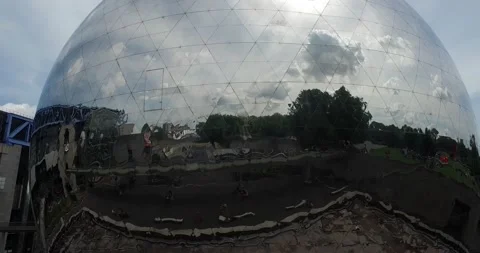 The metal sphere, in La Villette, a park north of Paris stock footage Stock Footage 200401788
