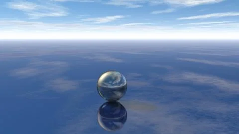 Metal sphere under cloudy sky - 3d illustration Stock Illustration