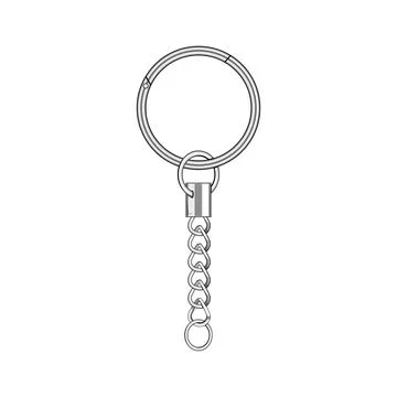 Metal split keyring assembly with chain and swivel connector Stock Illustration