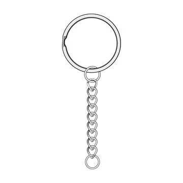 Metal split ring with chain for keychain accessory Stock Illustration