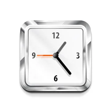 Metal square clock icon. Vector illustration Illustrazione stock