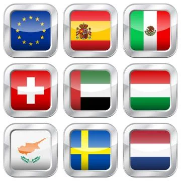 Metal square national flags Illustrazione stock