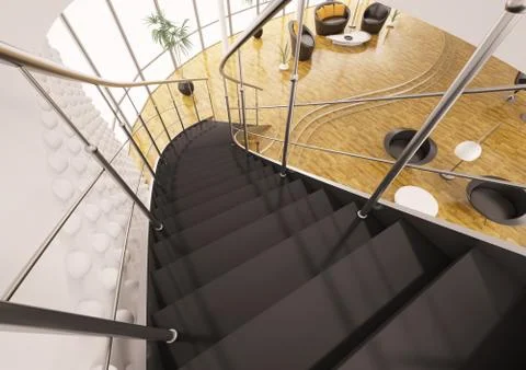 Metal staircase with black steps 3d render Stock Illustration