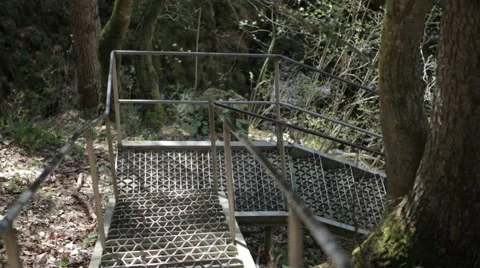 Metal stairs going down in nature Stock Footage 62775696