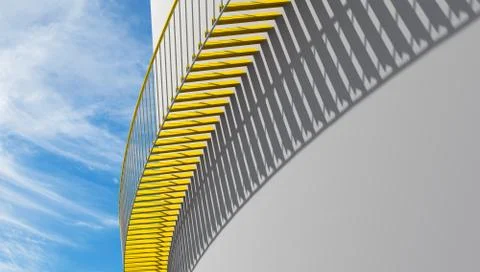 Metal stairs with shadow pattern under blue sky Illustrazione stock