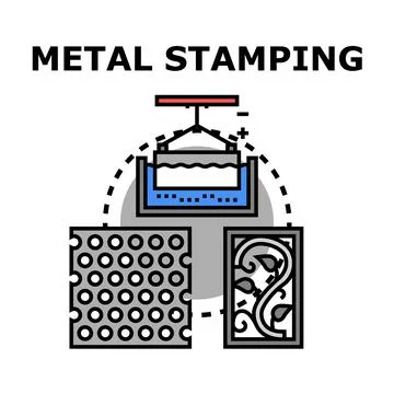 Metal stamping process creating perforated and decorative sheets Stock Illustration