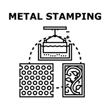 Metal stamping process creating perforated and decorative sheets Stock Illustration