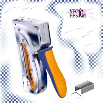Metal stapler for construction work and staples for it. Tool isolated Stock Illustration
