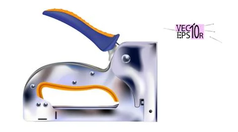 Metal stapler for construction work and staples for it. Tool isolated on whit Stock Illustration