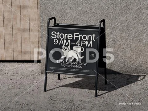 Metal Store Sign Mockup 3D A-Frame Signage PSD Template