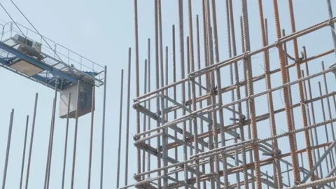 Metal structure of the building under construction Stock Footage 132493129