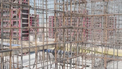 Metal structure of the building under construction Stock Footage 132493224