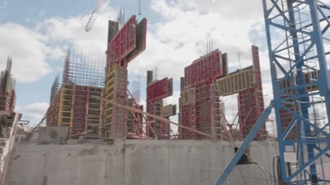Metal structure of the building under construction Stock Footage 132495479