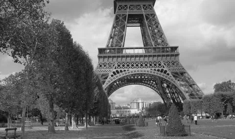 Metal Structure of Eiffel Tower against a Cloudy Sky Stock Photos