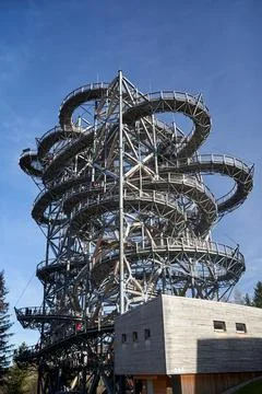 Metal structure of the observation tower in the Jizera Mountains Stock Photos
