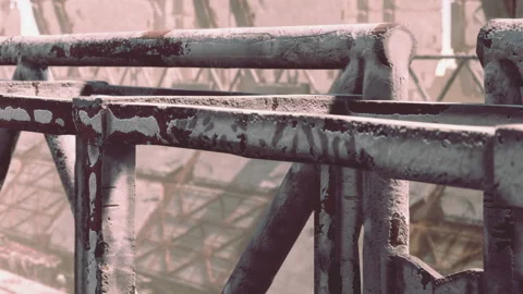 Metal structure shows rust and wear at industrial location in daytime 動画素材 348556490