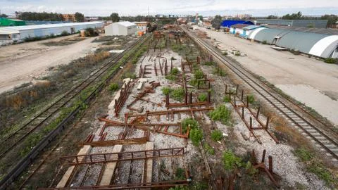 Metal structures on the background of a construction site, manufactured works Stock Photos