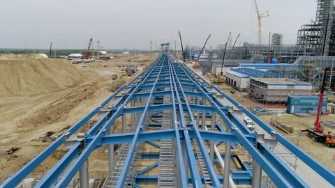 Metal structures during the construction of a huge factory. Stock Footage 138255486