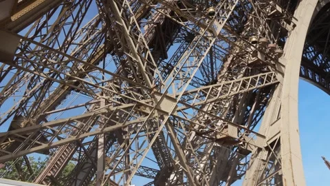 Metal structures of the Eiffel Tower in Paris. View of one of the pillars of the Stock Footage 282209291