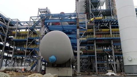 Metal structures of a huge factory Stock Footage 138255359