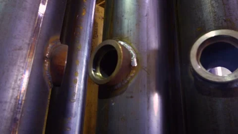Metal structures made of thick pipes. Large diameter pipes. Video stock 317000671