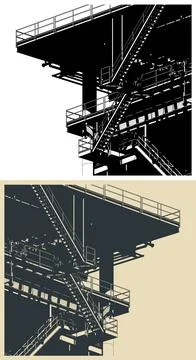 Metal structures of the offshore platform close-up 스톡 일러스트
