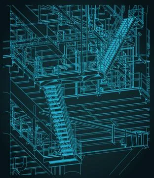 Metal structures offshore platform close up illustration 스톡 일러스트