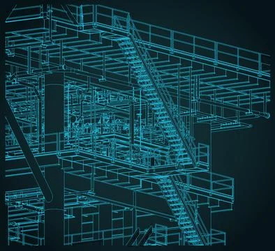 Metal structures offshore platform isometric blueprint close up illustration Stock Illustration