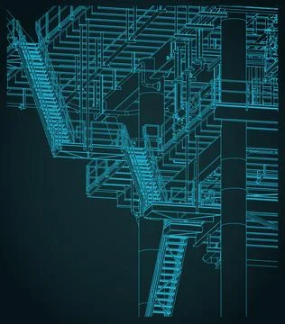 Metal structures offshore platform isometric blueprint close-up 스톡 일러스트