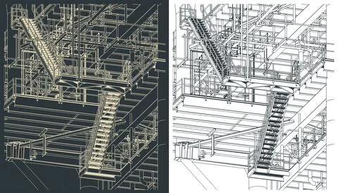 Metal structures offshore platform isometric drawings close up 스톡 일러스트