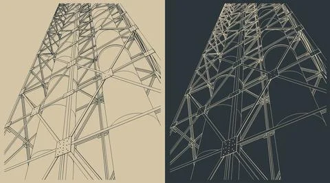 Metal support structures for chimneys close-up Stock Illustration