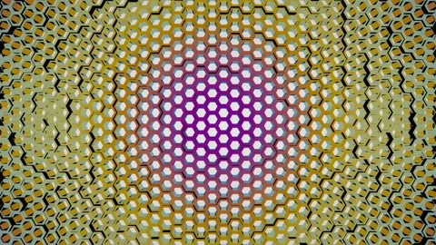 The metal surface of the hollow hexagons changes color and position in space Stock Footage 121765475