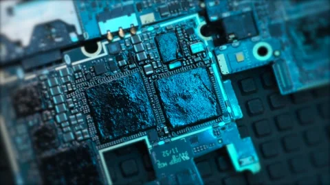 Metal surface microcircuit, microchips extreme macros close-up Stock Footage 270455918