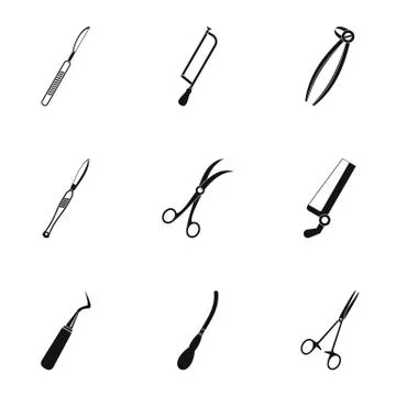 Metal surgery tools icon set, simple style Stock Illustration