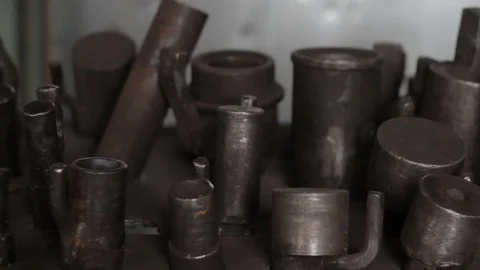 Metal templates on the rack. Video stock 80739282