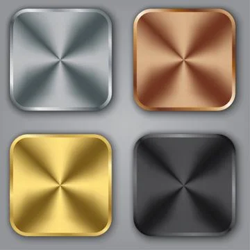 Metal templates set with texture, metal button set with texture, silver, gold Stock Illustration