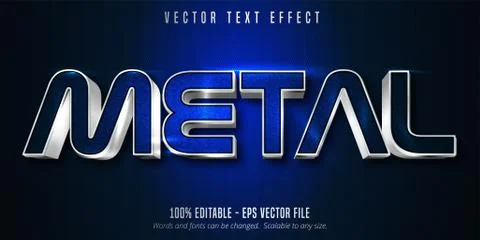 Metal text, silver style editable text effect on blue canvas background Stock Illustration