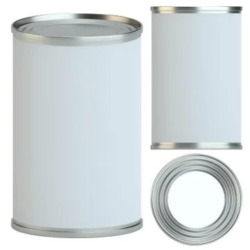 Metal tin can with white empty label Stock Illustration