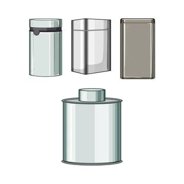 Metal tin cans packaging containers set Illustrazione stock