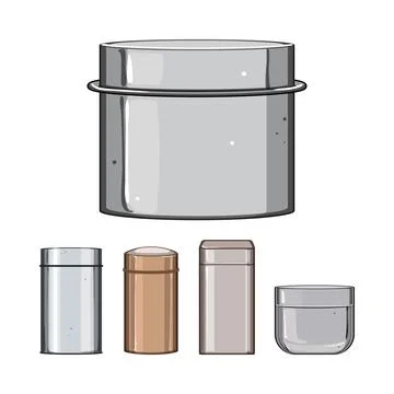 Metal tin cans packaging different shapes illustration Illustrazione stock