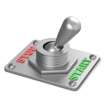 Metal toggle switch, flipped in the START position. 3D Metal toggle switch... Stock Photos