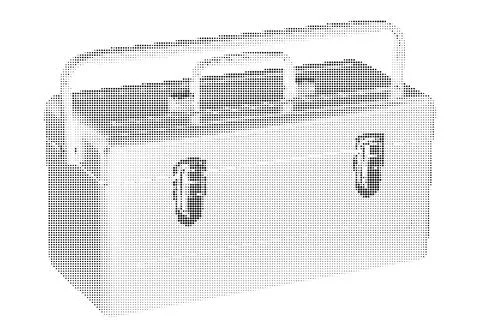 Metal toolbox isolated on white background in halftone dot pattern design f.. Stock Illustration