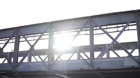 Metal Train Bridge Backlight Sunshine In Paris 動画素材 113763291