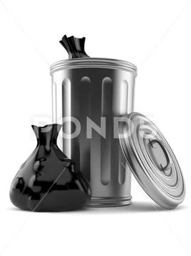 Metal trash can with garbage bag Stock Illustration