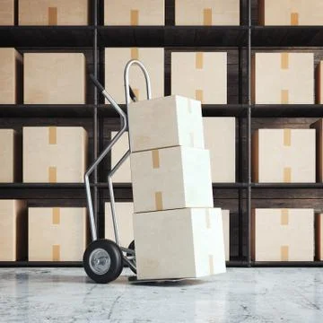 Metal trolley with boxes. 3d rendering Foto stock