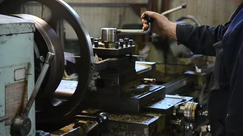 Metal turner at the work place Stock Footage 12681954